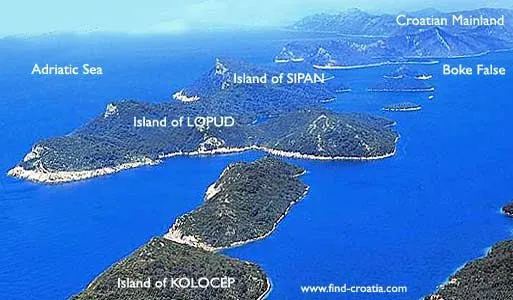 Aerial view of Koločep, Lopud and Šipan in the Elaphiti Islands